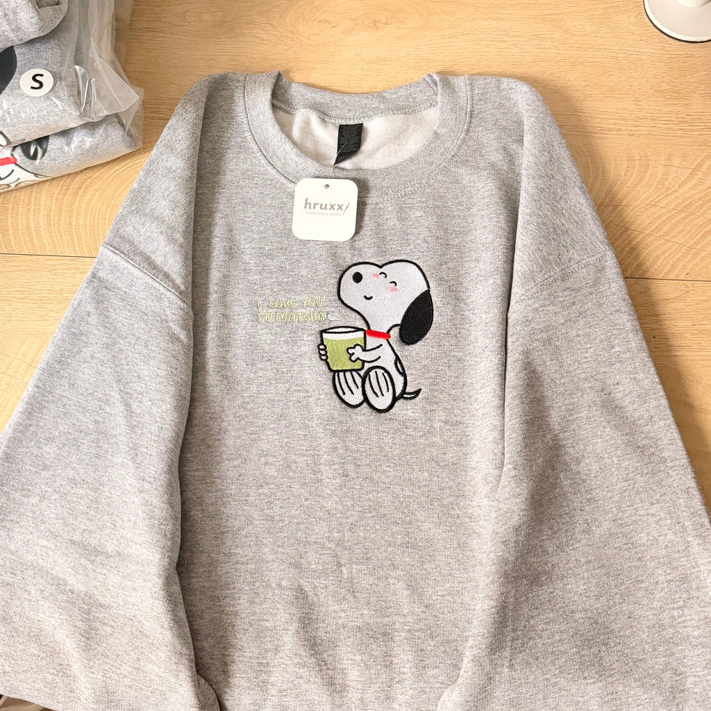 Snoopy Matcha Embroidery Crewneck